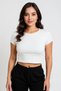 Women's White Round Neck Half Sleeve Crop Top Blouse