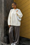 Women's Ecru Long Oversize Knitwear Sweater Nns020 - 3