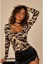 Women's Camel Patterned Square Neck Blouse Be510