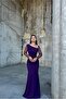 Asymmetrical Collar Stone Detailed Maxi Evening Dress