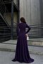 Crepe Fabric Double Breasted Collar Slit Maxi Evening Dress - 4