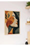 Natural Wood Framed Modern Woman Silhouette Bohemian Abstract Leaf Pattern Decorative Painting Wall Decor for Living Room Kitchen Office - 2