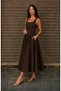 Brown Pocket Detailed Square Neck Cotton A-Line Midi Dress - 5