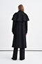 Cape Detailed Belted Black Coat 14153 - 6