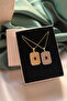 Red Stone Baguette Detailed Rectangular Necklace - 4