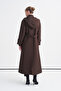 Quilted Hooded Belted Brown Overcoat 13528 - 6