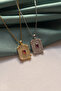 Red Stone Baguette Detailed Rectangular Necklace - 3