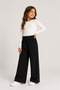 Girls' 4-12 Years Old Spanish Flared Thick Woven Stone Detailed Spanish Flared Pants Leggings – Black Color Daily and Special Wear - 3