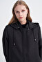 Hooded Zippered Long Black Overcoat 13920 - 2