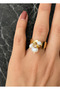 Tarnish Resistant Steel/Real Pearl Dangle Sequin Ring