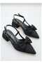 Women's Black Bow Detailed Open Back Casual Stylish Evening Dress Thick Short Heeled Shoes - 2