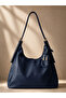 Women's Navy Blue Soft Leather Large Size Shoulder Bag with Charms, Daily Stylish, Useful, Elegant Bag