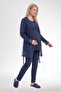 Mecit 6406 navy blue lace robe & maternity pajama set - 3