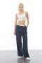 Color Mixed Trousers with Waist Detail
