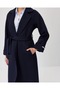 Belted Double-Breasted Cashmere Coat Navy Blue - 5