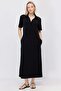 Women's Polo Collar Maxi Dress with Pockets - 2