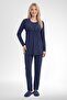 Mecit 6406 navy blue lace robe & maternity pajama set - 4