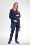 Mecit 6406 navy blue lace robe & maternity pajama set