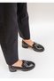 1442 Eren Shoes&Bag Genuine Leather Patent Leather Printed Buckle Detailed Thick Heeled Women's Casual Shoes Real Leather Black - 7
