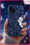 Navy Blue Ghost Casper Night Fun Patterned Velvet Inside Silicone Case for iPhone 15 - 2
