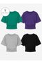 Women's Drawstring Waist Detailed Batwing Sleeve 100% Cotton Crop T-Shirt - Pack of 4