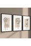 Natural Wood Framed 3-Piece Minimalist Flower Line Art Wall Decor Painting Set for Living Room Living Bedroom Kitchen - 2
