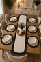7 Piece Black Ruffled Cream Table Set for 6 People – Runner + 6 American Service Plates - 2