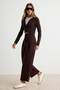 Kahverengi Düz Wide/Geniş Paça Leg Yüksek Bel Pile Detaylı Örme Pantolon TWOAW27PL00051 - 2