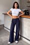 Lacivert Kalın Kemerli Çizgili Wide Leg/Geniş Paça Pantolon TWOAW27PL00027 - 2