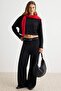 Black Plain Regular Fit Bat Sleeve Belted Thick Interlock Knitted Bottom - Top Set Twoaw27Au00039