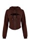 Kahverengi Fitted/Vücuda Oturan Kapüşonlu Dikişli ve Fermuarlı Örme Hırka/Sweatshirt TWOAW27SW00092 - 7