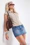 Bej Orta Esnek Fermuar Detaylı Kolsuz Denim Bluz TWOAW27BZ00207 - 5