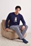Navy Blue Regular Fit Striped Teddy Bear Printed Knitted Pajama Set Tmnaw27Pt00031 - 6
