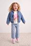 Medium Blue Stretch Fabric Girls' Bow Wide Leg Jeans Tkdaw27Je00007 - 3