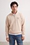 Beige Oversize/Relaxed Fit Embroidered Zipper Collar Sweatshirt Tmnaw27Sw00005 - 3