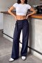 Lacivert Kalın Kemerli Çizgili Wide Leg/Geniş Paça Pantolon TWOAW27PL00027