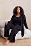 Black Robe with Straps Knitted Plus Size Pajama Set Tbbss26Ai00086