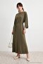 Khaki A-Line/A Bell-Shaped Knitted Tie-Up Detail Batwing Sleeve Hijab Dress Tctaw27Eb00025