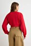 Kırmızı Kalın Şardonsuz Regular Kalıp Bisiklet Yaka Crop Boy Örme Sweatshirt TWOAW27SW00056 - 4