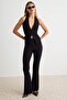 Siyah Puantiyeli Fitted Boyundan Bağlamalı Geniş Paça Örme Alt Üst Takım TWOSS26AU00269