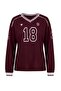 Bordo Kontrast Detaylı Kolej Baskılı V Yaka Oversize/Geniş Kesim Örme T-Shirt TWOAW27TS00058 - 6