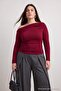 Bordo Büzgü/Drape Detaylı Fitted/Vücuda Oturan Uzun Kollu Esnek Örme Bluz TBBAW27AF00036 - 2