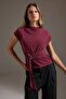 Bordo Düz Fitted/Vücuda Oturan Dik Yaka Ay Kol Kemerli Modal Kumaş Örme Bluz TWOAW27BZ00155 - 2