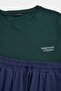 Green-Navy Blue Regular Slogan Printed Knitted Pajama Set Tmnaw27Pt00019 - 6