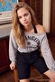 Gri Melanj 2'li Asimetrik Yaka Şehir Baskılı Oversize/Geniş Kesim Örme Sweatshirt TWOAW27SW00123 - 2