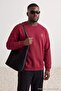 Büyük Beden Bordo Oversize/Geniş Kalıp Baskılı Sweatshirt TMNAW27AO00025 - 3