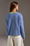 Saks Çizgili Premium Overisize/Geniş Kesim Bisiklet Yaka İnterlok Örme T-Shirt TWOAW27TS00027 - 4