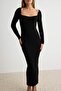 Siyah Kalp Yaka Bodycone Maxi Triko Elbise TWOAW27EL00098 - 3