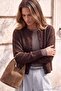 Wardrobe Essentials Kahverengi Yünlü Bisiklet Yaka Basic Triko Hırka TWOAW27HI00098 - 2