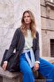 Wardrobe Essentials Antrasit Yünlü V Yaka Vatkalı Oversize Triko Hırka TWOAW27HI00144